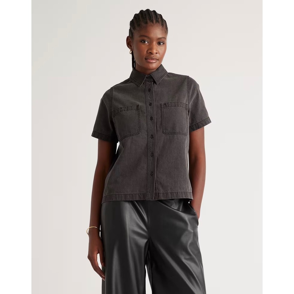 Quince Charcoal Gray Short-Sleeve Button-Down Shirt